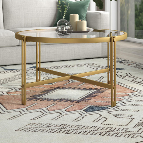 homeroots living room 32" Gold Glass Round Coffee Table  homeroots living room 32" Gold Glass Round Coffee Table