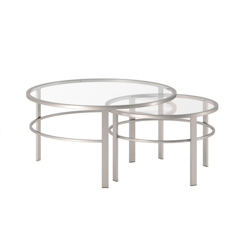 homeroots living room Set Of Two 36" Silver Glass Round Nested Coffee Tables  homeroots living room Set Of Two 36" Silver Glass Round Nested Coffee Tables