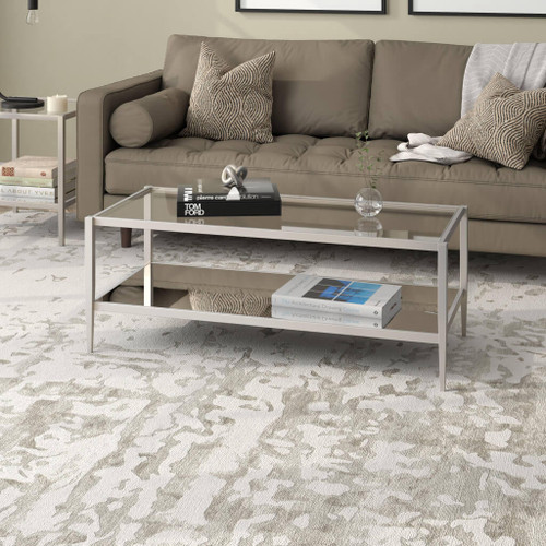 homeroots living room 45" Silver Glass Rectangular Coffee Table With Shelf - CP-HMEROOTS-521047  homeroots living room 45" Silver Glass Rectangular Coffee Table With Shelf - CP-HMEROOTS-521047