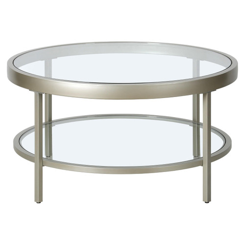 homeroots living room 32" Silver Glass Round Coffee Table With Shelf  homeroots living room 32" Silver Glass Round Coffee Table With Shelf