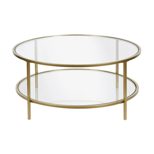 homeroots living room 36" Gold Glass Round Coffee Table With Shelf - CP-HMEROOTS-521064  homeroots living room 36" Gold Glass Round Coffee Table With Shelf - CP-HMEROOTS-521064