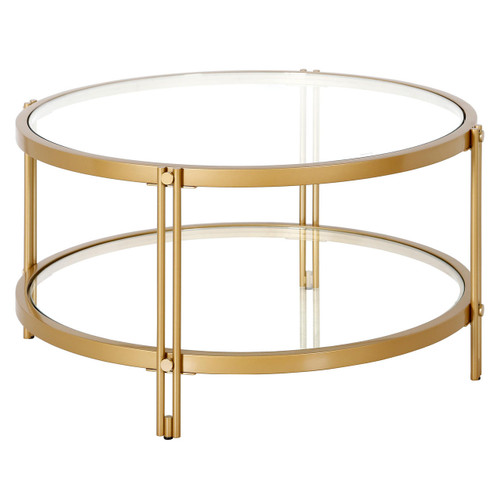 homeroots living room 32" Gold Glass Round Coffee Table With Shelf - CP-HMEROOTS-521070  homeroots living room 32" Gold Glass Round Coffee Table With Shelf - CP-HMEROOTS-521070