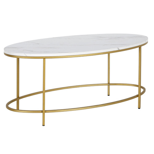 homeroots living room 42" Gold And White Faux Marble Oval Coffee Table  homeroots living room 42" Gold And White Faux Marble Oval Coffee Table