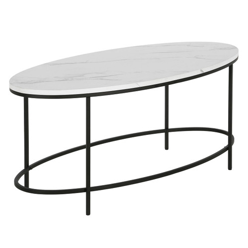 homeroots living room 42" Black And White Faux Marble Oval Coffee Table  homeroots living room 42" Black And White Faux Marble Oval Coffee Table