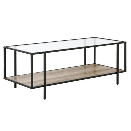 homeroots living room 45" Black And Brown Glass Rectangular Coffee Table With Shelf  homeroots living room 45" Black And Brown Glass Rectangular Coffee Table With Shelf