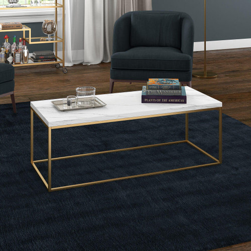 homeroots living room 48" Gold And White Faux Marble Rectangular Coffee Table  homeroots living room 48" Gold And White Faux Marble Rectangular Coffee Table