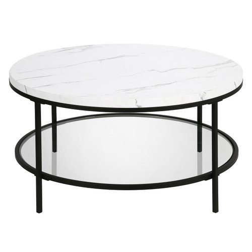 homeroots living room 36" Black Faux Marble Round Coffee Table With Shelf  homeroots living room 36" Black Faux Marble Round Coffee Table With Shelf