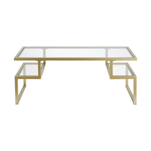 homeroots living room 45" Gold Glass Rectangular Coffee Table With Two Shelves  homeroots living room 45" Gold Glass Rectangular Coffee Table With Two Shelves