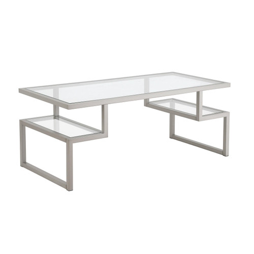 homeroots living room 45" Silver Glass Rectangular Coffee Table With Two Shelves  homeroots living room 45" Silver Glass Rectangular Coffee Table With Two Shelves