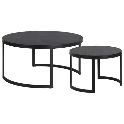 homeroots living room Set Of Two 36" Black Manufactured Wood Round Nested Coffee Tables  homeroots living room Set Of Two 36" Black Manufactured Wood Round Nested Coffee Tables