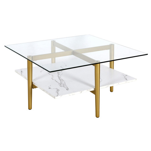 homeroots living room 32" Gold And White Glass Square Coffee Table With Shelf - CP-HMEROOTS-521991  homeroots living room 32" Gold And White Glass Square Coffee Table With Shelf - CP-HMEROOTS-521991