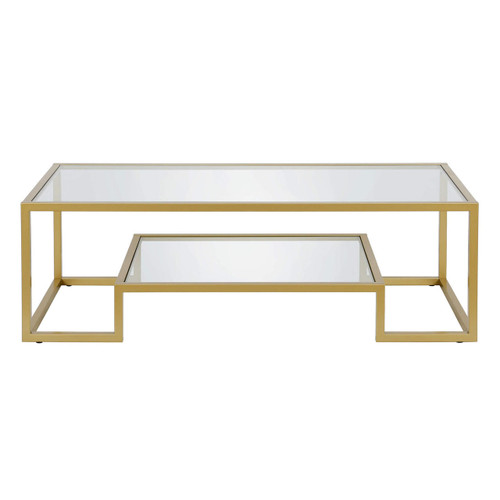 homeroots living room 54" Gold Glass Rectangular Coffee Table With Shelf - CP-HMEROOTS-521997  homeroots living room 54" Gold Glass Rectangular Coffee Table With Shelf - CP-HMEROOTS-521997