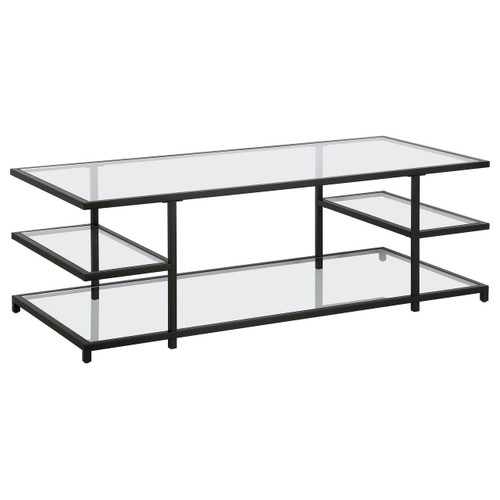 homeroots living room 54" Black Glass Rectangular Coffee Table With Three Shelves  homeroots living room 54" Black Glass Rectangular Coffee Table With Three Shelves