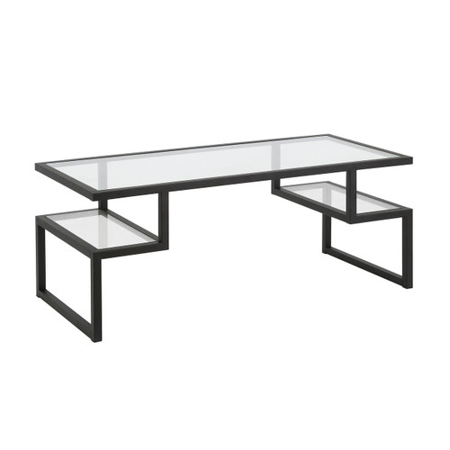 homeroots living room 45" Black Glass Rectangular Coffee Table With Two Shelves  homeroots living room 45" Black Glass Rectangular Coffee Table With Two Shelves