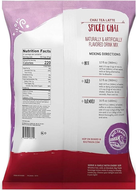 Big Train Spiced Chai Tea Latte Mix - 3.5 lb. - Decadent Spice Blend (8/Case)  - chicken pieces
