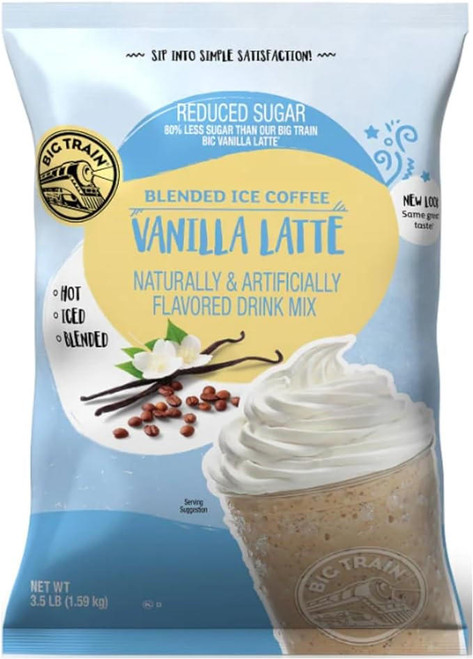 Big Train 3.5 lb. Versatile Vanilla Latte Blended Ice Coffee Mix  (5/Case)  - chicken pieces Big Train 3.5 lb. Versatile Vanilla Latte Blended Ice Coffee Mix  (5/Case)  - chicken pieces