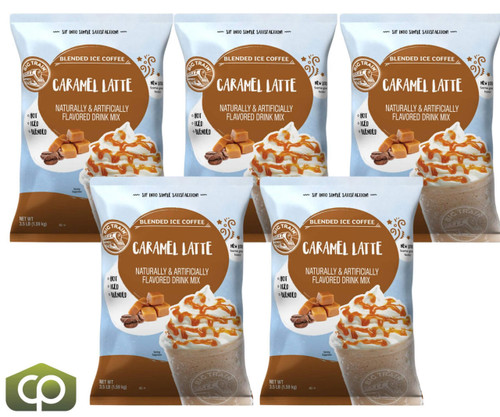 Big Train 3.5 lb. Irresistible Caramel Latte Blended Ice Coffee Mix (5/Case)  - chicken pieces