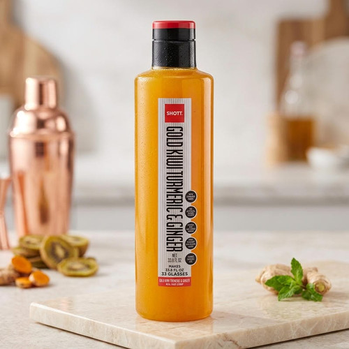 SHOTT Gold Kiwi, Turmeric, and Ginger Real Fruit Flavoring Syrup 1 Liter Bottle