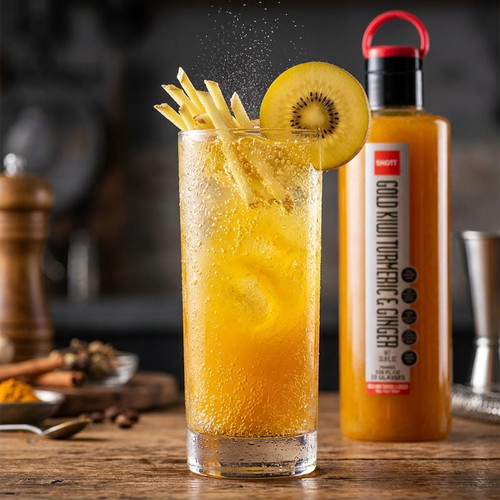 SHOTT Gold Kiwi, Turmeric, and Ginger Real Fruit Flavoring Syrup 1 Liter Bottle