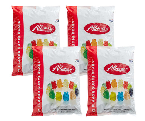  Albanese 12-Flavor Gummi Bear Topping 5 lb. - 4/Case | Colorful Gummy Bears 