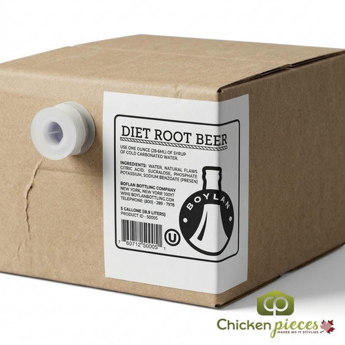 Boylan Bottling Co. Diet Root Beer Syrup 5 Gallon Sugar-Free Twist Bag in Box - Chicken Pieces
