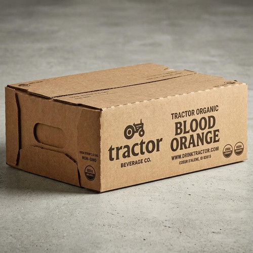 Tractor Beverage Co. Organic Blood Orange Soda Syrup 2.5 Gallon Bag in Box - Chicken Pieces