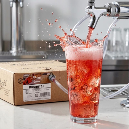 Pure Craft Beverages Juicy Sweet Strawberry Soda Syrup 2.5 Gallon Bag in Box - Chicken Pieces