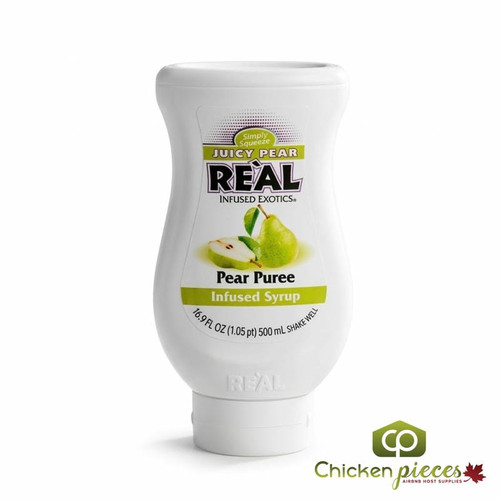 Real Juicy Pear Puree Infused Syrup 16.9 fl. oz. - Authentic Pear Flavor - Chicken Pieces