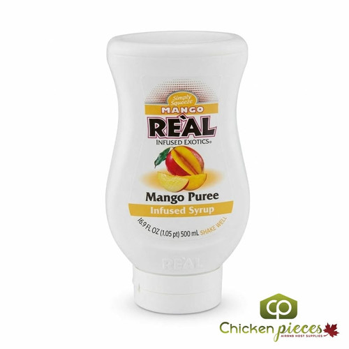 Real 16.9 fl. oz. Mango Puree Infused Syrup - Refreshing Tropical Flavor - Chicken Pieces