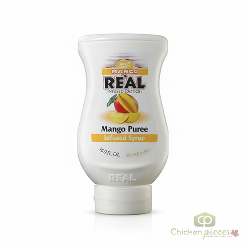Real 16.9 fl. oz. Mango Puree Infused Syrup - Refreshing Tropical Flavor - Chicken Pieces