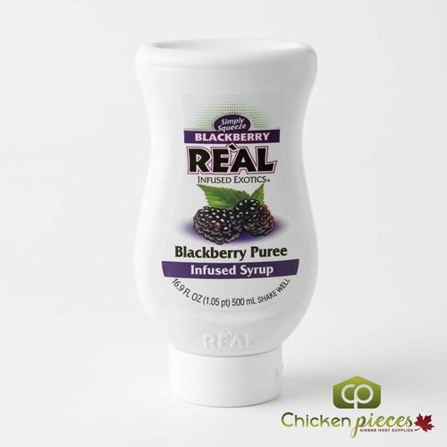 Real 16.9 fl. oz. Blackberry Puree Infused Syrup - Sweet and Tart Flavor - Chicken Pieces