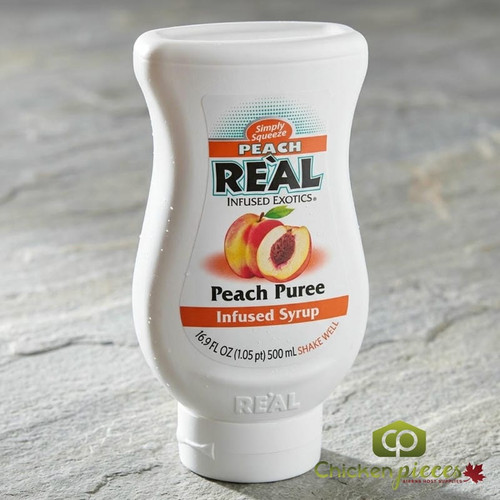 Real 16.9 fl. oz. Peach Puree Infused Syrup - Delicious Ripe Flavor - Chicken Pieces