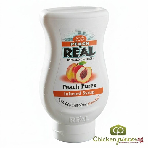 Real 16.9 fl. oz. Peach Puree Infused Syrup - Delicious Ripe Flavor - Chicken Pieces