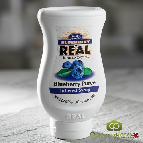 Real 16.9 fl. oz. Blueberry Puree Infused Syrup - Sweet and Tart Flavor - Chicken Pieces