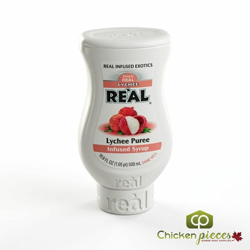 Real 16.9 fl. oz. Lychee Puree Infused Syrup - Delicious Tropical Flavor - Chicken Pieces