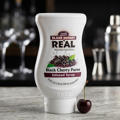 Real 16.9 fl. oz. Black Cherry Puree Infused Syrup - Sweet and Tart Flavor - Chicken Pieces