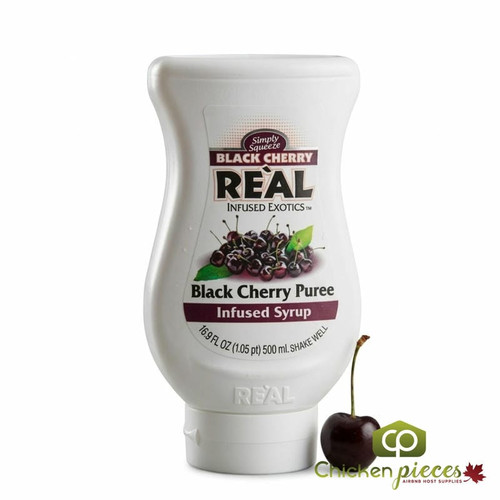 Real 16.9 fl. oz. Black Cherry Puree Infused Syrup - Sweet and Tart Flavor - Chicken Pieces