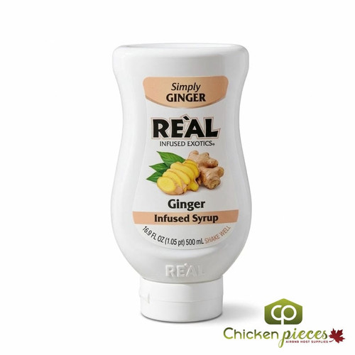 Real 16.9 fl. oz. Ginger Infused Syrup - Refreshing and Spicy Flavor - Chicken Pieces