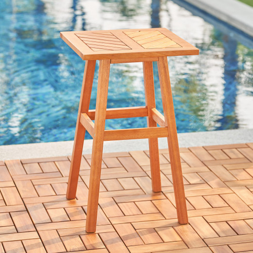29" Natural Eucalyptus Slat Wood Outdoor End Table