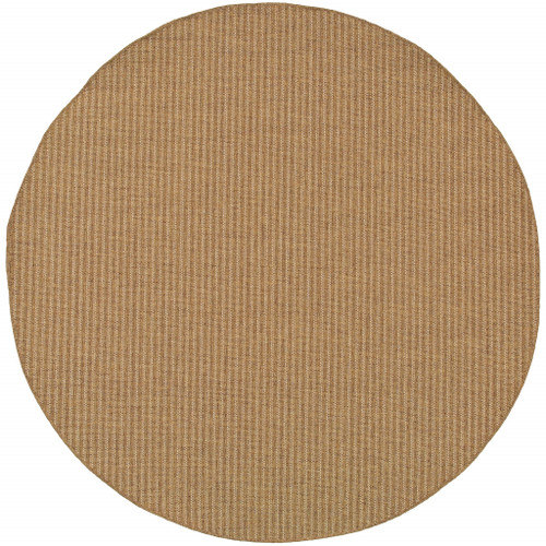8' Tan Round Striped Stain Resistant Indoor Outdoor Area Rug