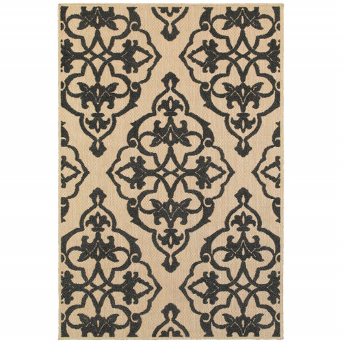 2' X 4' Sand Oriental Stain Resistant Indoor Outdoor Area Rug