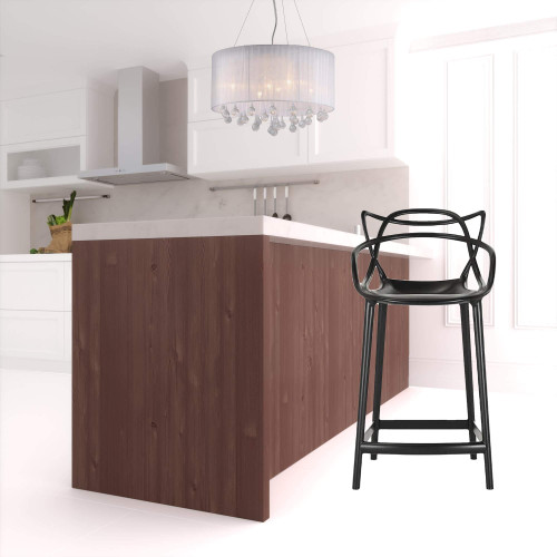 43" Black Abstract Mod Low Back Bar Height Chair With Footrest 43" Black Abstract Mod Low Back Bar Height Chair With Footrest