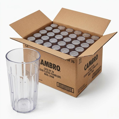 Cambro 10 oz Clear Fluted Plastic Tumbler (36/Case) - Break-Resistant - Chicken Pieces