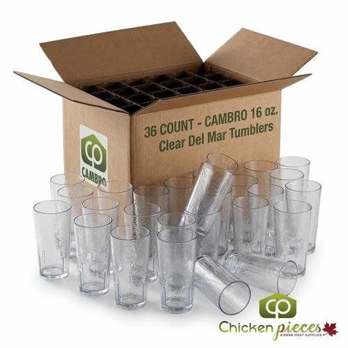 Cambro 16 oz Clear Crackled Plastic Tumbler (36/Case) - Lightweight Drinkware - Chicken Pieces