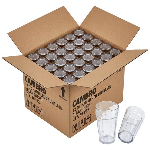 Cambro 12 oz Clear Hammered Plastic Tumbler (36/Case) - Scratch-Resistant - Chicken Pieces