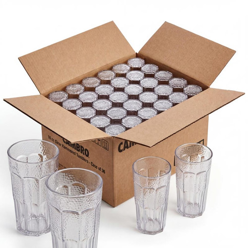 Cambro 16 oz Clear Hammered Plastic Tumbler (36/Case) - Elegant Drinkware - Chicken Pieces