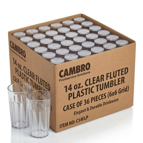 Cambro 14 oz Clear Fluted Plastic Tumbler (36/Case) - Elegant Drinkware - Chicken Pieces