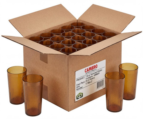 Cambro 7 4/5 oz Amber Textured Plastic Tumbler (24/Case) - Durable Design - Chicken Pieces