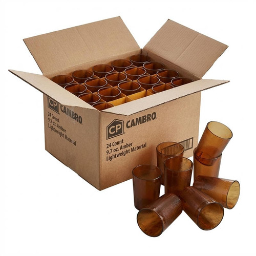 Cambro 9 7/10 oz Amber Textured Plastic Tumbler (24/Case) - Scratch-Resistant - Chicken Pieces