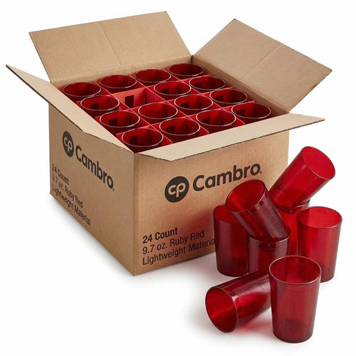 Cambro 9 7/10 oz Ruby Red Textured Plastic Tumbler (24/Case) - Impact-Resistant - Chicken Pieces
